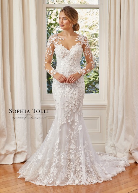 sophia tolli y lb leona lace up back wedding gown with jacket 01 567