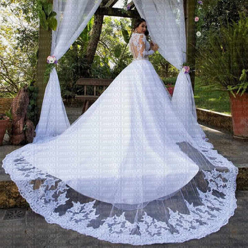Lace Wedding Dresses Plus Size New 2019 New Y Illusion Vestido De Noiva Long Sleeves Lace Wedding Dress Applique Plus Size Wedding Bridal Gowns