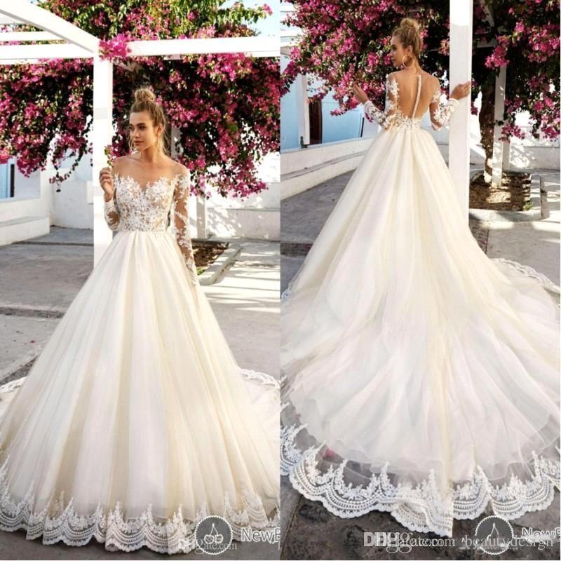 Lace Wedding Dresses Plus Size New Vintage Plus Size Long Sleeve Lace Wedding Dresses 2019 Lace Boat Neck Beach Bodice Appliques Bridal Gowns Arabic Dubai Custom Made