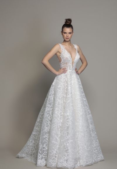 love by pnina tornai a line sleeveless lace wedding dress 400x580
