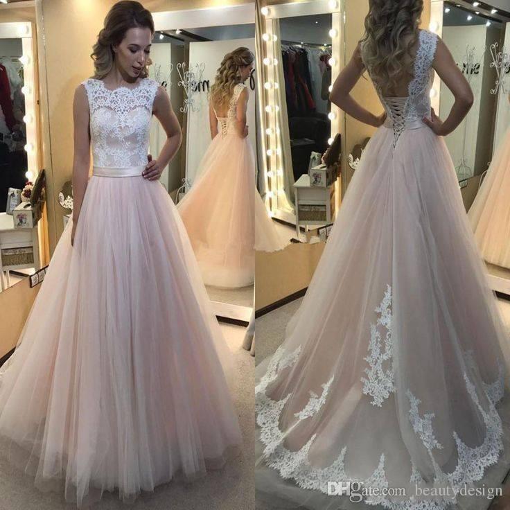 Lace Wedding Dresses with Cap Sleeves Inspirational 2018 Summer Elegant Blush Pink Lace Tulle Wedding Dresses 2017 A Line Cap Sleeves Appliqued Long with Lace Up Back Vestidos Bridal Gowns
