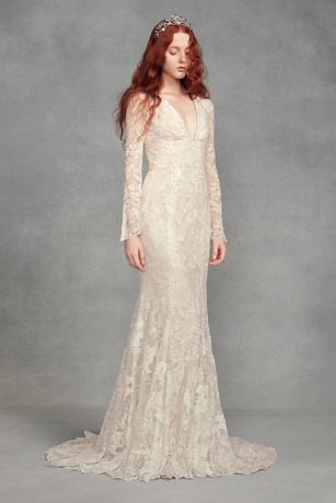 Lace Wedding Dresses with Sleeves and Open Back Unique White by Vera Wang Wedding Dresses & Gowns
