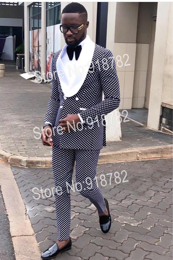 Latest Wedding Dresses for Men Lovely Wedding Suits for Men 2018 New Designer Black White Dot Double Breasted Suit Men Terno Masculino Slim Fit Costume Homme
