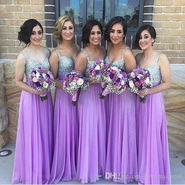 Lavender Dresses for Wedding Guests Awesome Sparkly Silver Sequined Spaghetti Straps Bridesmaids Dresses Empire Lavender Ruched Skirt Maid Honor Gowns Beach Wedding Guest Dress Long