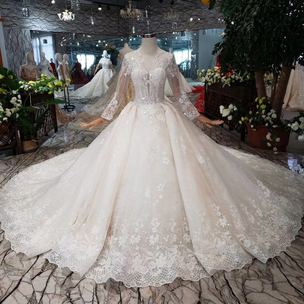 Lebanon Wedding Dresses Fresh 2019 Newest Design Lebanon Wedding Dresses Long Illusion Sleeve Lace Up Back Luxury Wedding Gowns 200cm Train Detail Applique Bridal Gowns Satin Ball