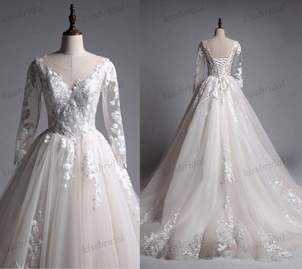 Light Wedding Dress New Discount Magic Show Ly Real S 2018 Lace Wedding Dresses Long Sleeves Light Champagne Bridal Gowns Illusion Neckline Lace Up Back Vintage Gowns