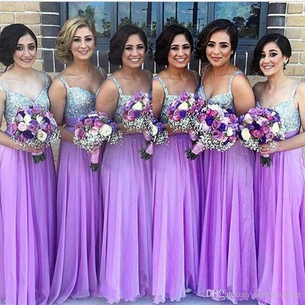 Light Yellow Bridesmaid Dresses New Light Purple Bridesmaid Dresses 2019 A Line Spaghetti Beaded Sequined Chiffon Wedding Guest Dress Long Pleats Zipper Cheap Party Gowns Red Bridesmaids