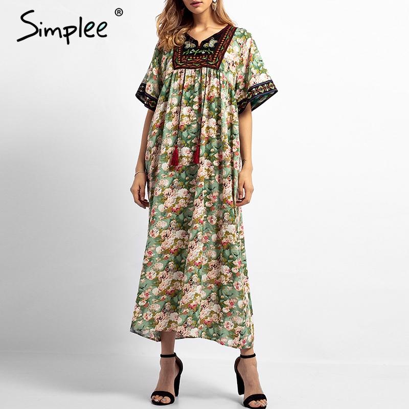 simplee ethnic embroidery print women maxi