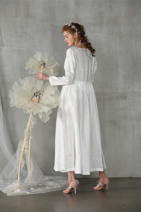 Linen Dresses for Wedding Luxury White Dress Maxi Dress Linen Dress Longsleeve Dress