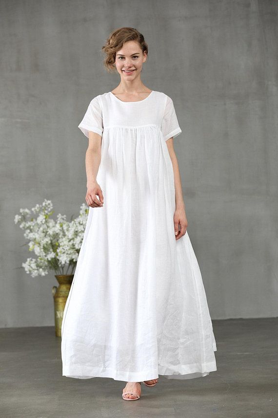 Linen Dresses for Wedding New White Dress Maxi Dress Linen Dress Short Sleeve Dress