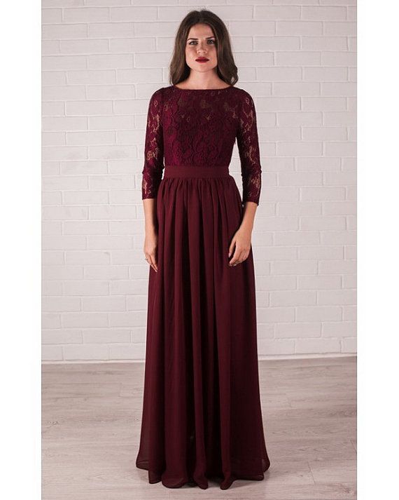 Long Dresses for A Wedding New Burgundy Dress Elegant Lace evening Dress formal Long Von
