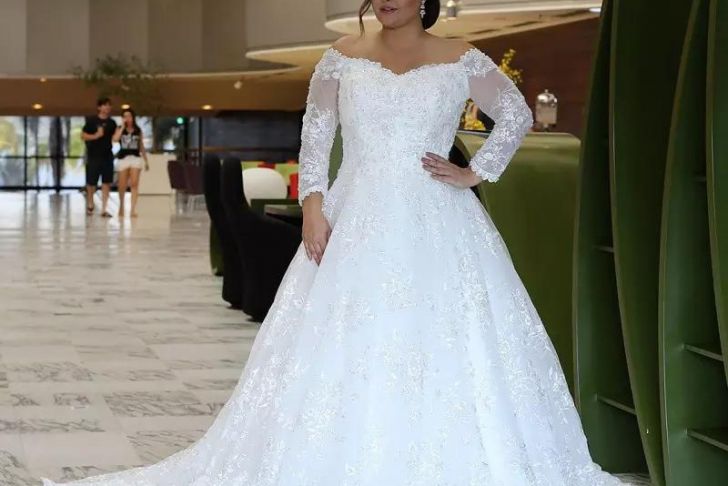 Long Plus Size Wedding Dresses Awesome Discount Long Sleeves Lace Wedding Dresses Plus Size with Beaded Appliques F Shoulder Sweep Train Tulled A Line Wedding Bridal Gowns A Line Dresses