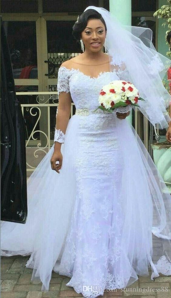 Long Sleeve Dresses for Wedding Luxury Charming African Detachable Train Wedding Dresses Plus Size