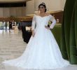 Long Sleeve Dresses for Wedding Unique Discount Long Sleeves Lace Wedding Dresses Plus Size with Beaded Appliques F Shoulder Sweep Train Tulled A Line Wedding Bridal Gowns A Line Dresses