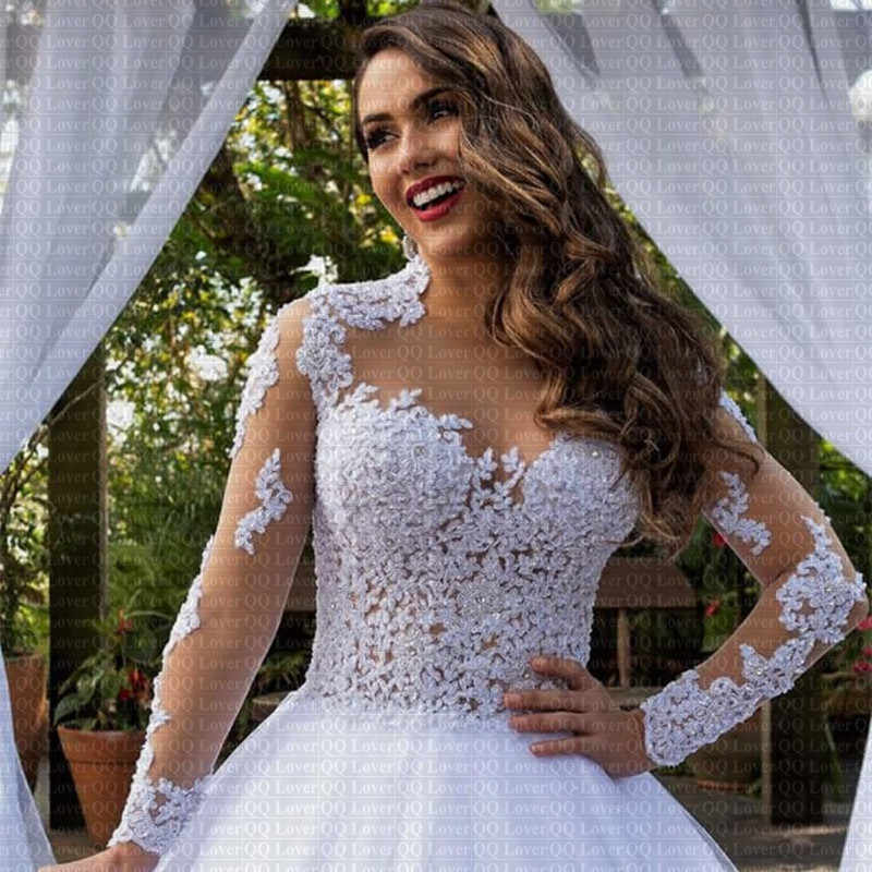 Long Sleeve Illusion Wedding Dress Awesome 2019 New Y Illusion Vestido De Noiva Long Sleeves Lace Wedding Dress Applique Plus Size Wedding Bridal Gowns