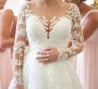 Long Sleeve Illusion Wedding Dress Elegant Wedding Dresses S Bridesmaids Helping Bride Into