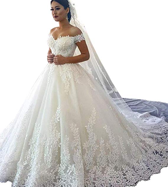 Long Sleeve Lace Ball Gown Wedding Dresses Elegant Roycebridal Ball Gown Wedding Dresses for Bride F Shoulder