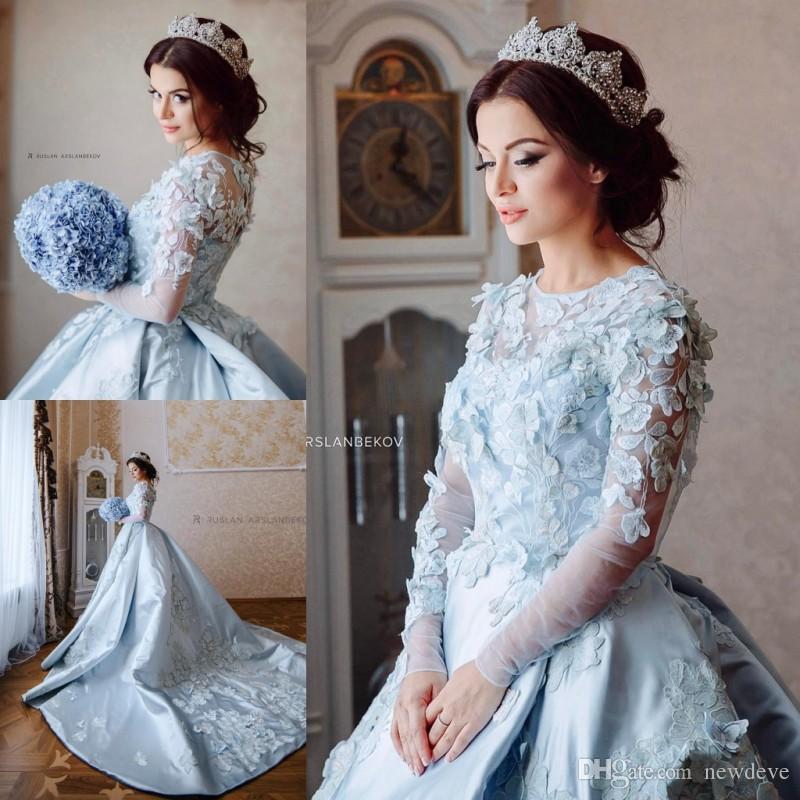 Long Sleeve Lace Ball Gown Wedding Dresses New 3d Floral Appliques Ball Gown Wedding Dresses Long Sleeve Wedding Gown Custom Color Plus Size Bridal Dress