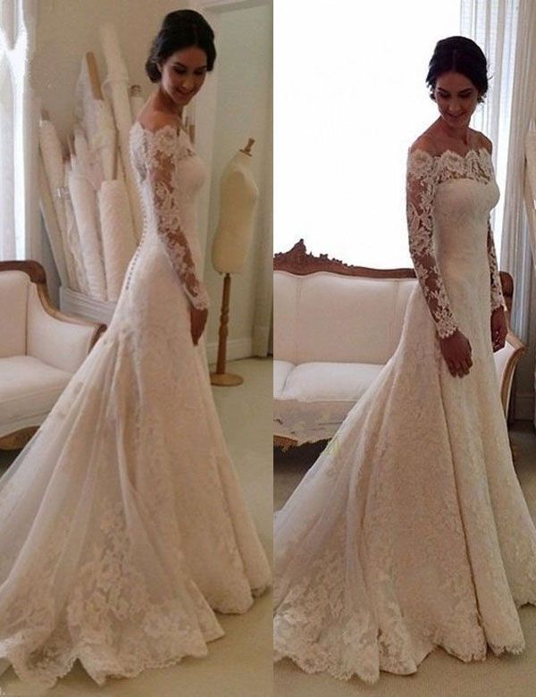 Long Sleeve Sheath Wedding Dresses Luxury Elegant Bateau Long Sleeves Sheath Lace Wedding Dress Sweep
