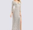 Long Sleeve Wedding Guest Dresses Luxury Shiny V Neck Long Sleeve Sequin evening Party Dress