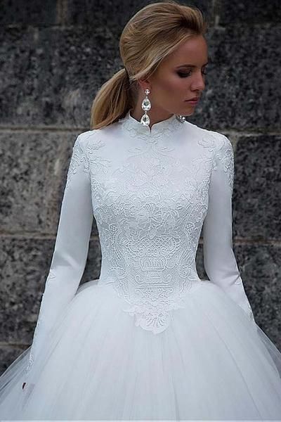 Long Sleeve Winter Wedding Dresses Best Of Vintage Satin High Collar Natural Waistline Ball Gown