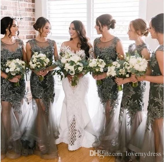 Long Wedding Guest Dresses Inspirational Gorgeous Lace Applique Country Wedding Guest Dresses Long Tiered Skirt Tulle Sheer Neckline Bridesmaid Dresses Vextido De Fiesta Cheap 2019