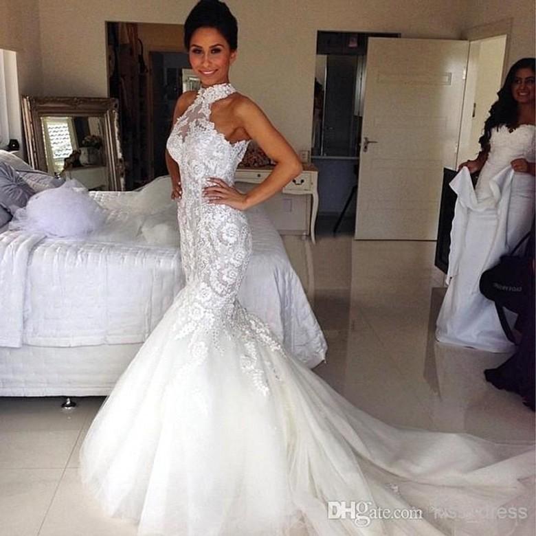 Loose Fitting Wedding Dresses Best Of Elegant Halted Neckline Mermaid Wedding Dress Lace Appliqued Beaded Sequins Fitted Backless Tulle Fish Trail Sweep Train Bridal Gowns Bo8263 Dress