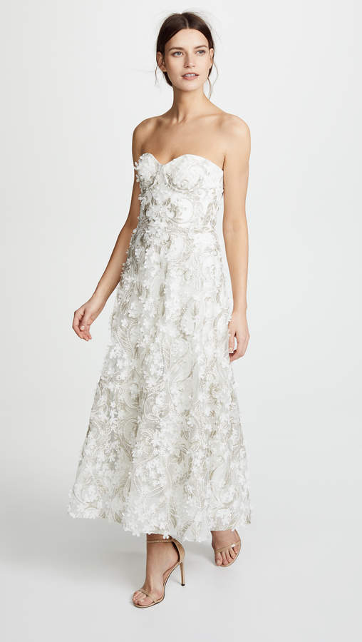 Marchesa 3D Embroidered Strapless Gown