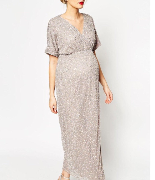 custom short full rose gold sequin maternity dress for wedding guest or bridesmaids