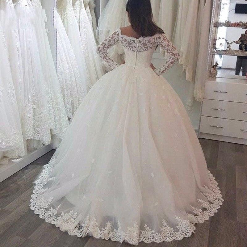 Mature Wedding Dresses New Sheer Long Lace Sleeves Ball Gown Wedding Dress Modest Bridal Dress with Corset Back Wedding Dress Pattern Wedding Dresses for Mature Brides From