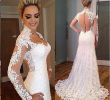 Mermaid Style Wedding Gowns Luxury Vintage Lace Wedding Dresses Mermaid Style High Neck Illusion Sweep Train Wedding Gowns Covered button Back Elegant Bridal Dress