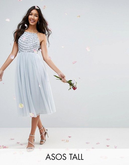 Midi Dresses for Wedding New Design Tall Delicate Beaded Strappy Back Midi Dress