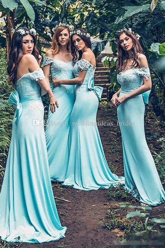 mint blue bohemian long bridesmaid dresses