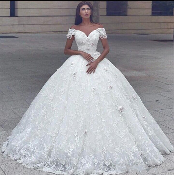 Modern Bridal Gowns Best Of 2018 Arabic Capped Sleeves Ball Gown Wedding Dresses F Shoulder 3d Flowers Beaded Lace Princess Floor Length Puffy Plus Size Bridal Gowns Modern