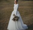 Modern Brides Dress Elegant Discount Elegant Long Sleeve Country Wedding Dresses Ivory Two Piece formal Bridal Dress Jersey and Long Tulle Wedding Gowns Simple but Modern 2017