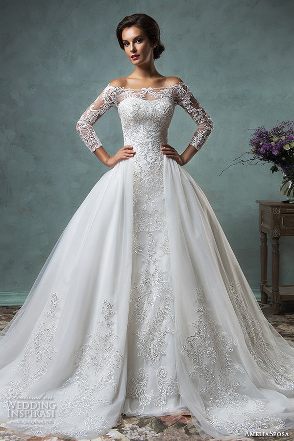 modern wedding gowns elegant 2017 long sleeve lace wedding dresses over skirt amelia sposa