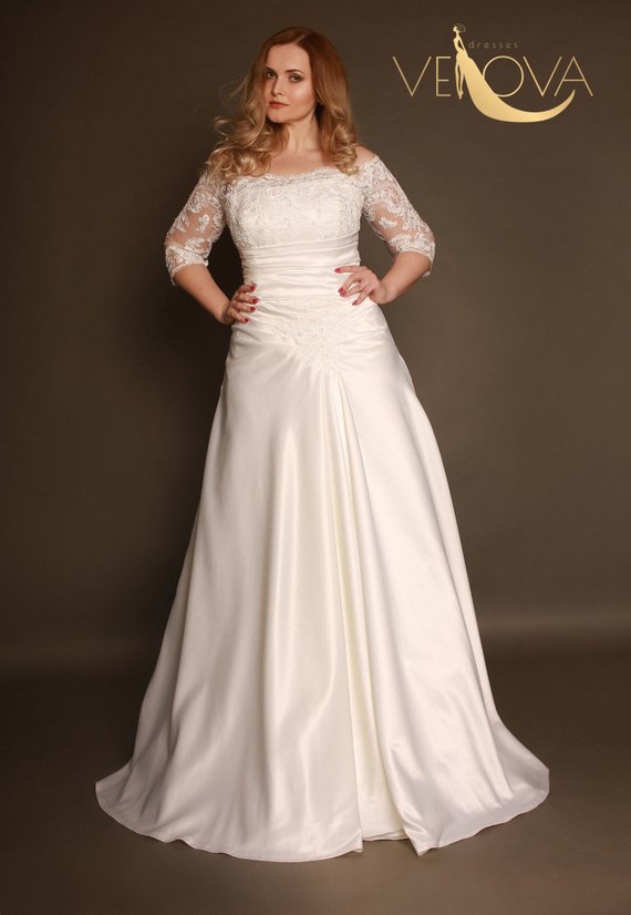 Modest Plus Size Wedding Dresses Luxury Satin Wedding Dress Plus Size Wedding Dress with Sleeves