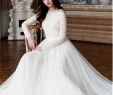 Modest Wedding Dresses with Long Sleeves Beautiful Elegant Tulle & Lace Jewel Neckline A Line Wedding Dresses