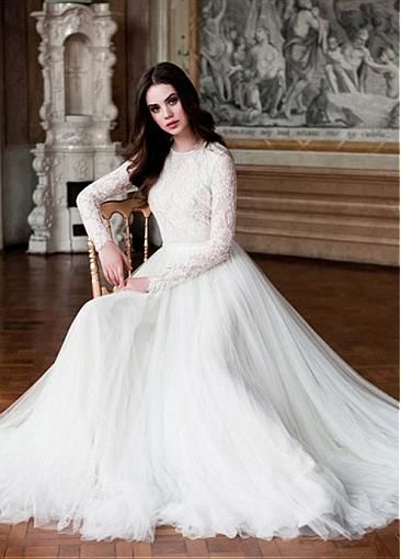 Modest Wedding Dresses with Long Sleeves Beautiful Elegant Tulle & Lace Jewel Neckline A Line Wedding Dresses