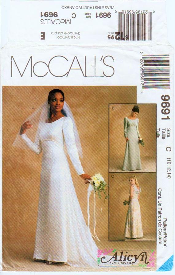 Modest Wedding Dresses with Long Sleeves Unique Long Sleeve Wedding Dress Empire Waist Wedding Gown Pattern Modest Wedding Gown with Train Mccalls 9691 Uncut Bust 32 5 36 Alicyn Exclusives