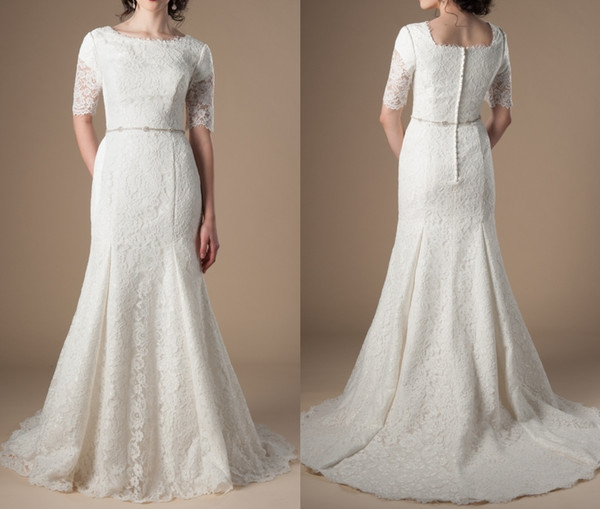 Modest Wedding Gowns with Sleeves Luxury 2018 Mermaid Lace Modest Wedding Dresses with Half Sleeves Vintage Country Western Lds Bridal Gowns Simple Religious Wedding Gowns Custom Wedding