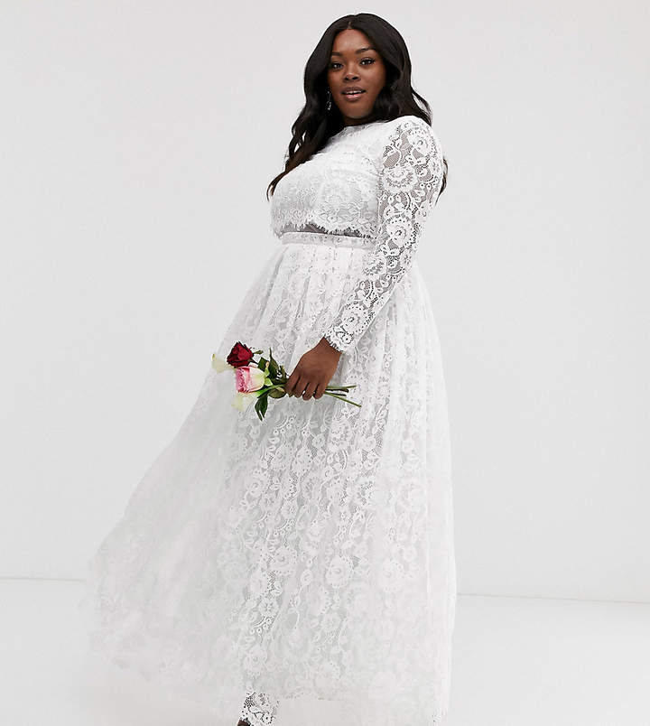 Asos Edition EDITION Curve lace long sleeve crop top maxi wedding dress