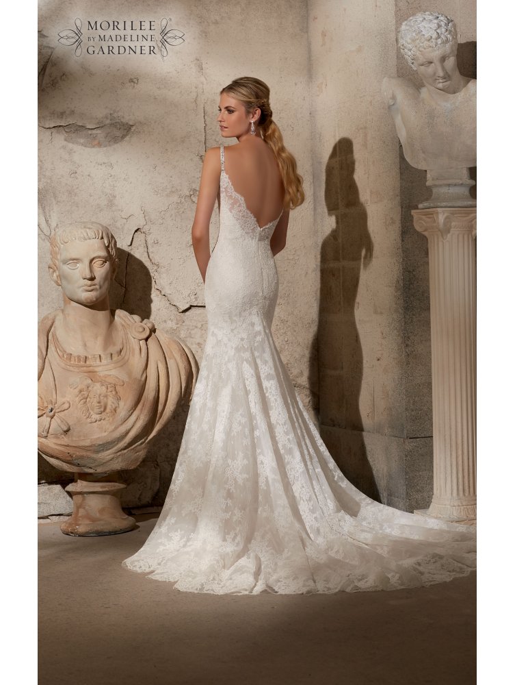 mori lee 2704 lace beaded shoe string strap bridal dress ivory silver sold p2469 image