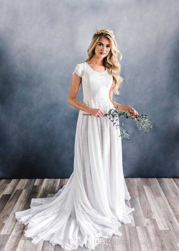 discount 2019 new a line lace chiffon boho modest wedding dresses new of wedding clothes for women of wedding clothes for women