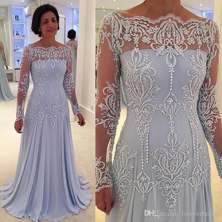 Mother Of the Groom Dresses for Summer Outdoor Wedding Awesome New Long Lace Sleeves formal Mother the Bride Dresses Appliques Pearls Mother evening Gowns Plus Size Customized