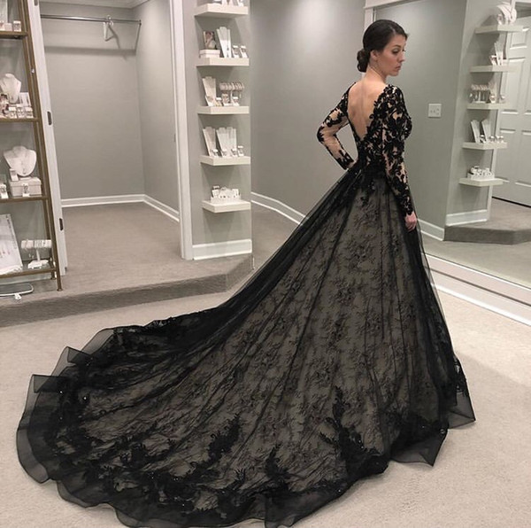 Naked Wedding Dress Inspirational Discount 2019 New Black Nude Gothic Wedding Dresses with Long Sleeves V Neck Beaded Lace Appliques Illusion top Women Non White Bridal Gowns Slim Line