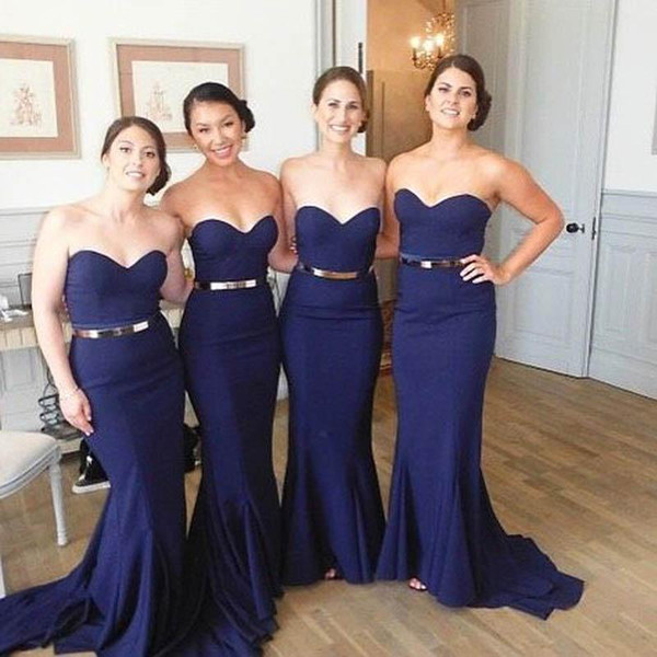 Navy Blue Dresses for Wedding Guest Fresh Mermaid Bridesmaids Dresses Navy Blue Fitted Sweetheart Neckline Sleeveless Wedding Party Guest Gowns with Metal Belt Maid Honor Dresses Jr