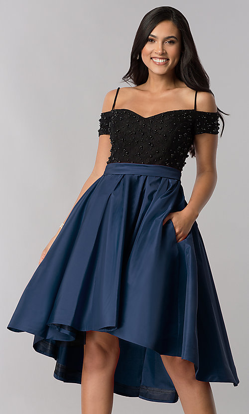 Navy Blue Dresses to Wear to A Wedding Inspirational F Shoulder High Low A Line Home Ing Dress