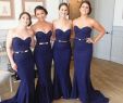 Navy Blue Wedding Dresses Beautiful Mermaid Bridesmaids Dresses Navy Blue Fitted Sweetheart Neckline Sleeveless Wedding Party Guest Gowns with Metal Belt Maid Of Honor Dresses