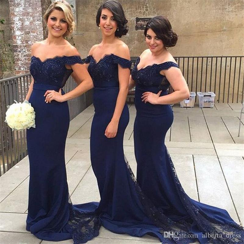 Navy Blue Wedding Dresses Fresh Navy Blue Bridesmaid Dresses F Shoulder Lace Beaded Chiffon Mermaid Sash Bodice Wedding Party Gowns with Sweep Train Brides Maids Dresses Bridesmaid